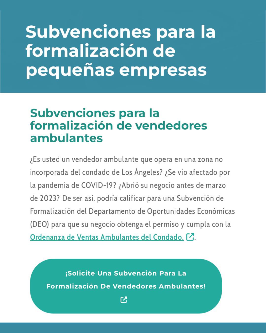 Subvenciones para la Formalización de Vendedores Ambulantes – hasta agotar el dinero