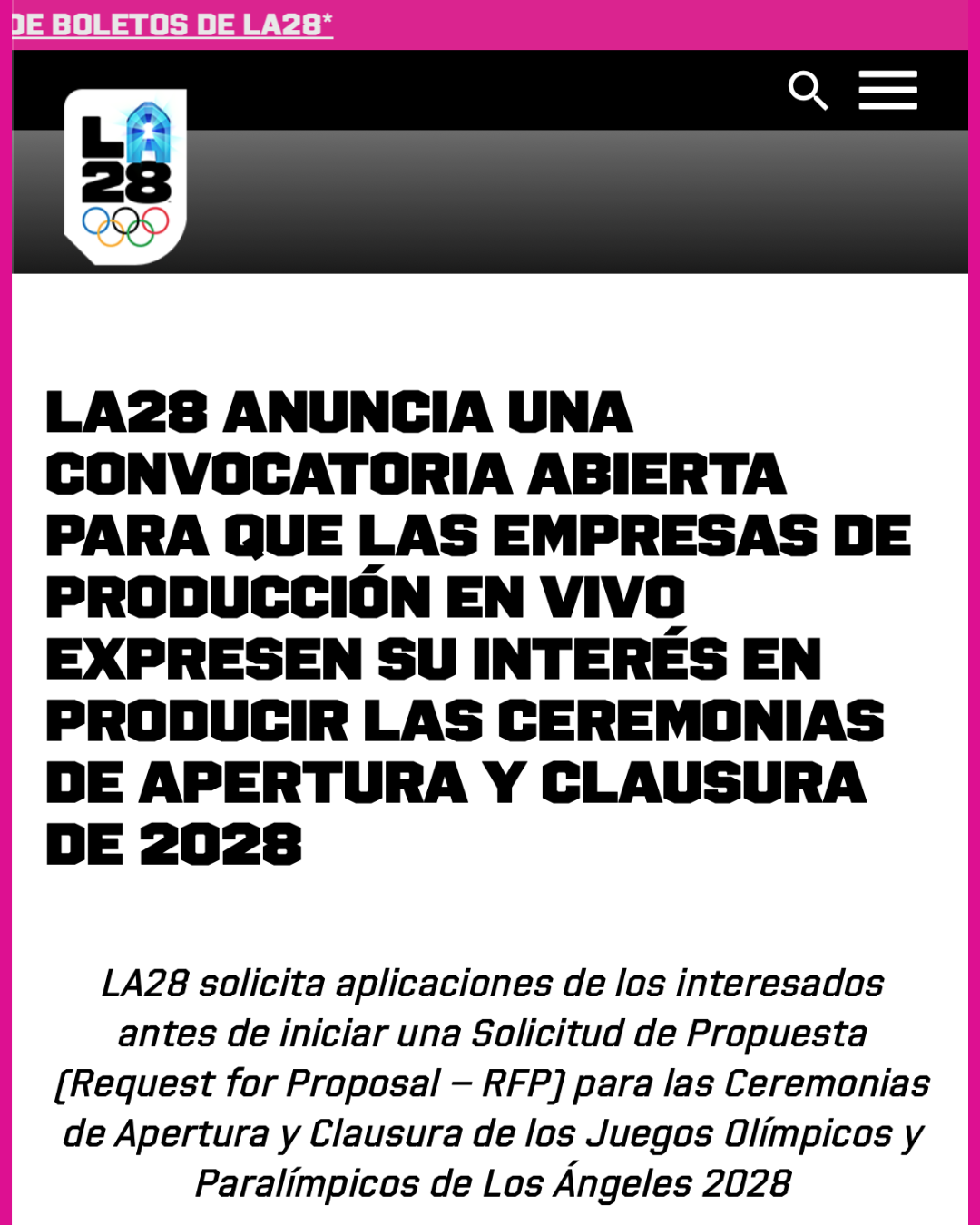 La28 Anuncia Una Convocatoria Abierta Para Que Las Compañías De Producción En Vivo Expresen Su Interés En Producir Las Ceremonias De Apertura Y Clausura De 2028