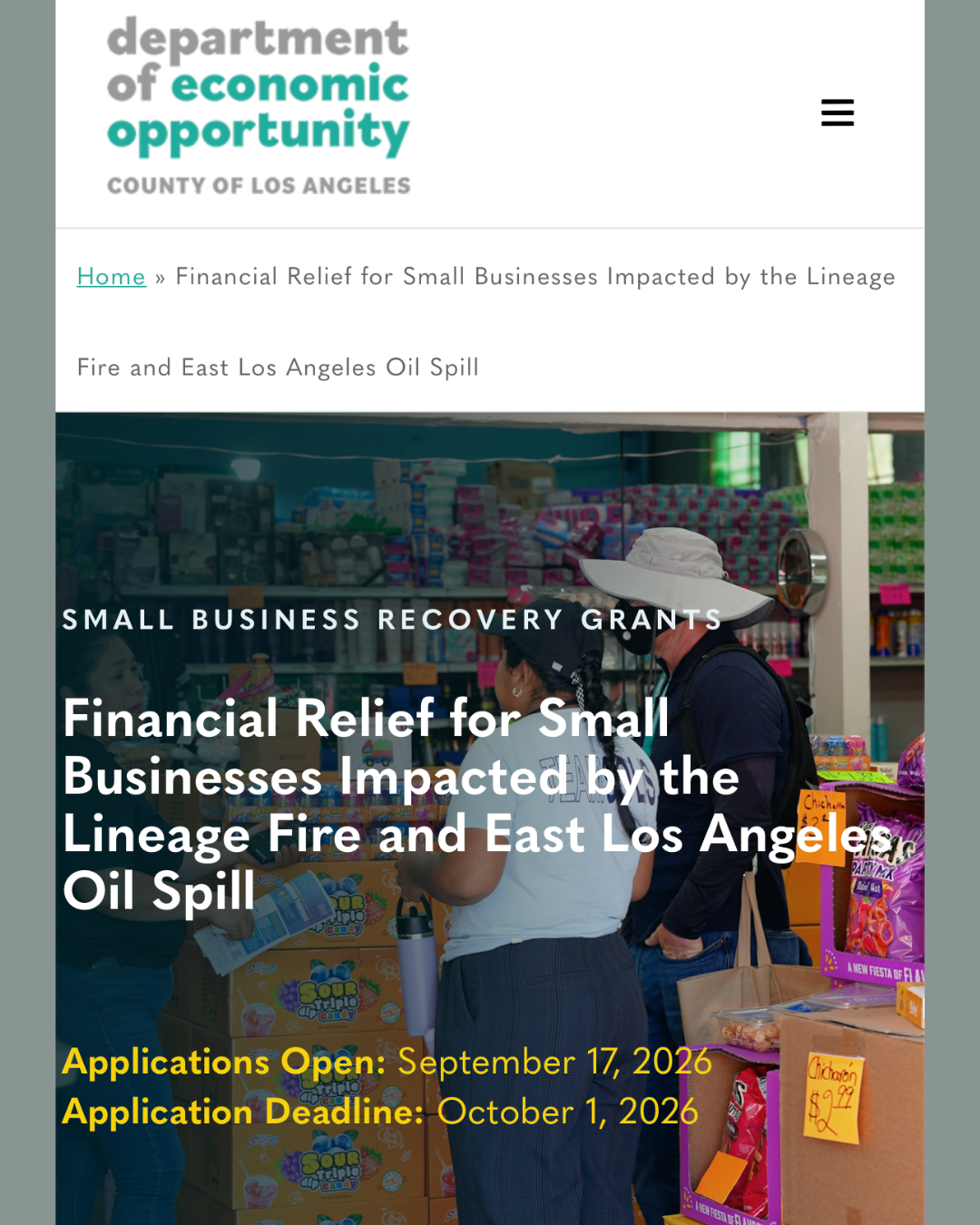 Financial Relief for Small Businesses Impacted by the Lineage Fire and East Los Angeles Oil Spill